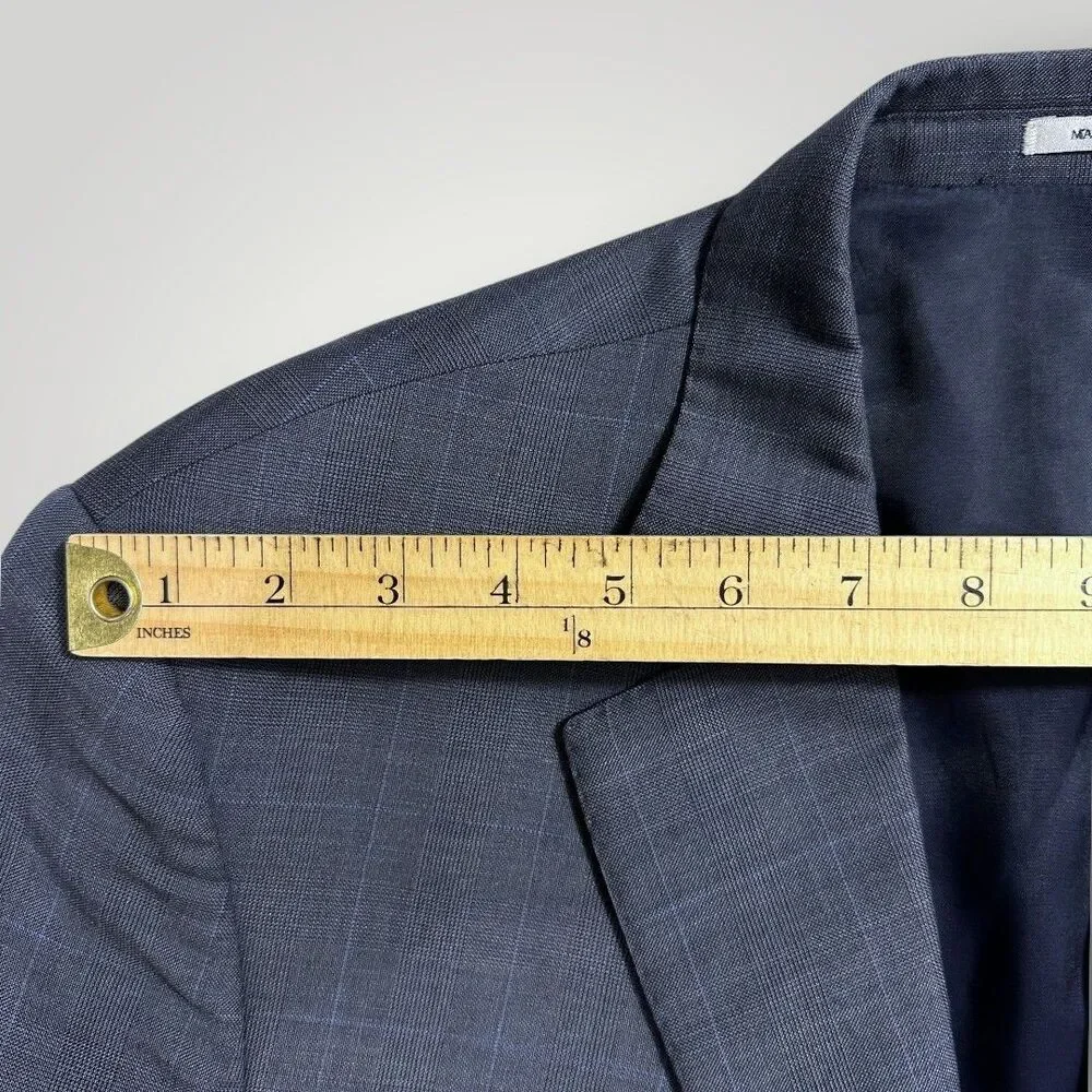 PETER MILLAR Mens Blazer Sport Coat Two Button Suit Jacket Wool Plaid 46R Navy